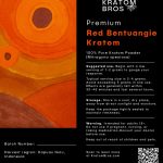 Red Bentuangie Kratom powder label by Kratom Bros featuring Mitragyna speciosa sourced from Kapuas Hulu, Indonesia