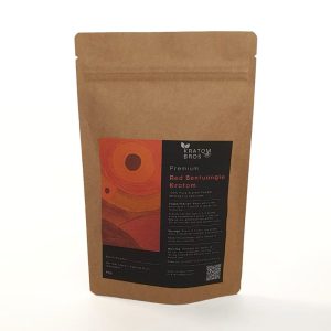 Red Bentuangie Kratom powder in brown resealable pouch by Kratom Bros