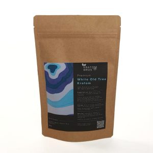 White Old Tree Kratom powder in brown resealable pouch by Kratom Bros