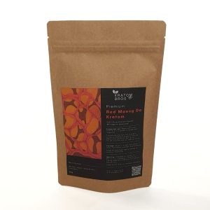 Red Maeng Da Kratom Powder by Kratom Bros in resealable kraft pouch, made from premium red vein Mitragyna speciosa leaves from Indonesia