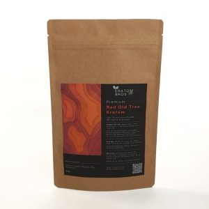 Red Old Tree Kratom Powder by Kratom Bros in resealable kraft pouch, made from red vein Mitragyna speciosa leaves harvested from mature kratom trees in Indonesia
