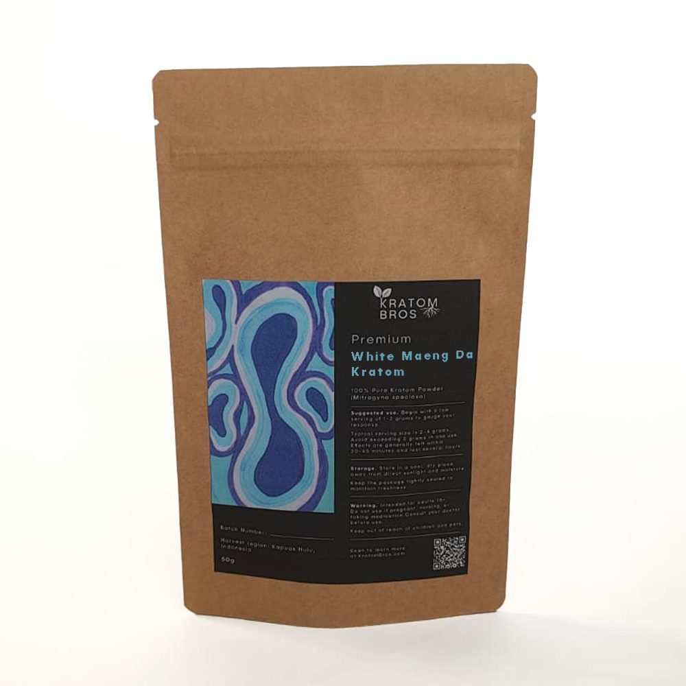 White Maeng Da Kratom Powder | Premium Indonesian White Vein | Kratom Bros White Maeng Da Kratom Powder by Kratom Bros premium Indonesian white vein kratom 50g pouch
