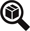 Track and trace package with magnifying glass representing order tracking for Kratom Bros deliveries